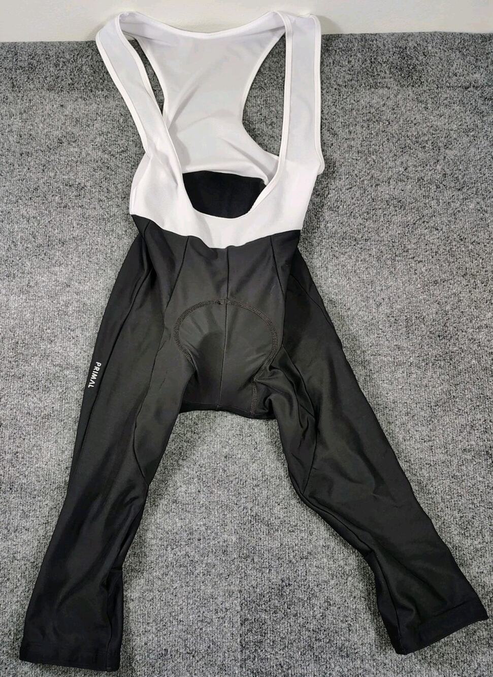 Primal Cycling Bib Shorts Men’s L Black White Stretchy Soft Padded Leg Grip Bike